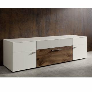 Meuble TV ANZIO Façade SOUND blanc laque et Bois 2 portes 1 tiroirs 